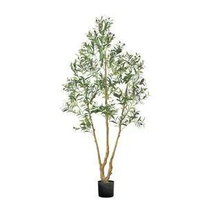 VEVOR 7FT Artificial Olive Tree with Black Pot, Tall Fake Tree with Natural Wood Trunk Realistic Green Leaves and Fruits, Indoor Faux Plant for Home, Office, Living Room, Corner Decor