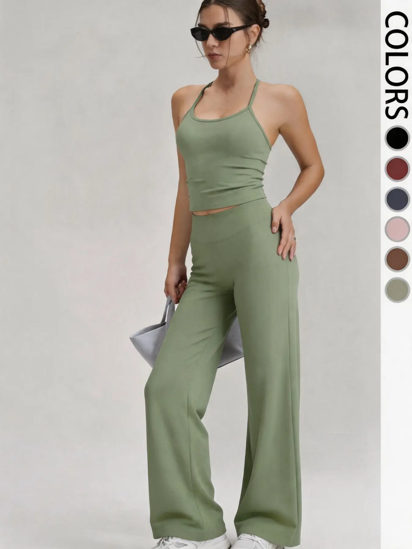 Women's Yoga Set, Sporty Tank Top & Straight Leg Pants, High Elasticity Running Fitness Wear, Comfortable & Skin-Friendly Two-Piece Set, Athletic Workout Set, Gym Yoga Outfits, Yoga Sports Set