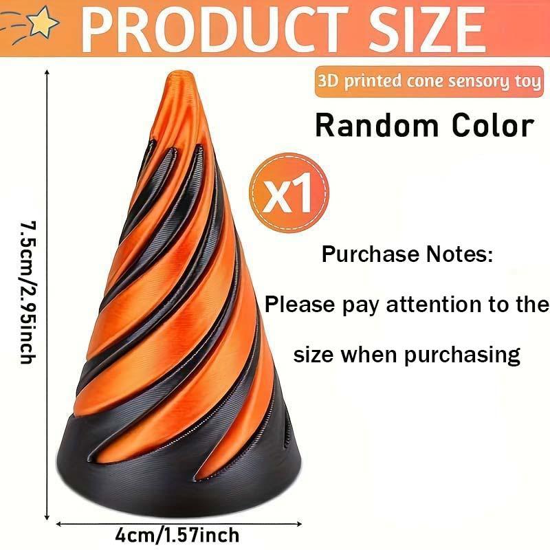 Random Color 3D Printed Spiral Fidget Toy, 1/2 Counts Impossible Cone Mini Fidget, Cones Passing Through Pyramid Toy for Stress and Anxiety Relief, Stress Relief Fidgeting