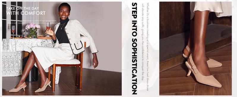 Coutgo Womens Slingback Kitten Heels Closed Pointed Toe Bowknot Knitted Slip On Work Pumps Dress Shoes