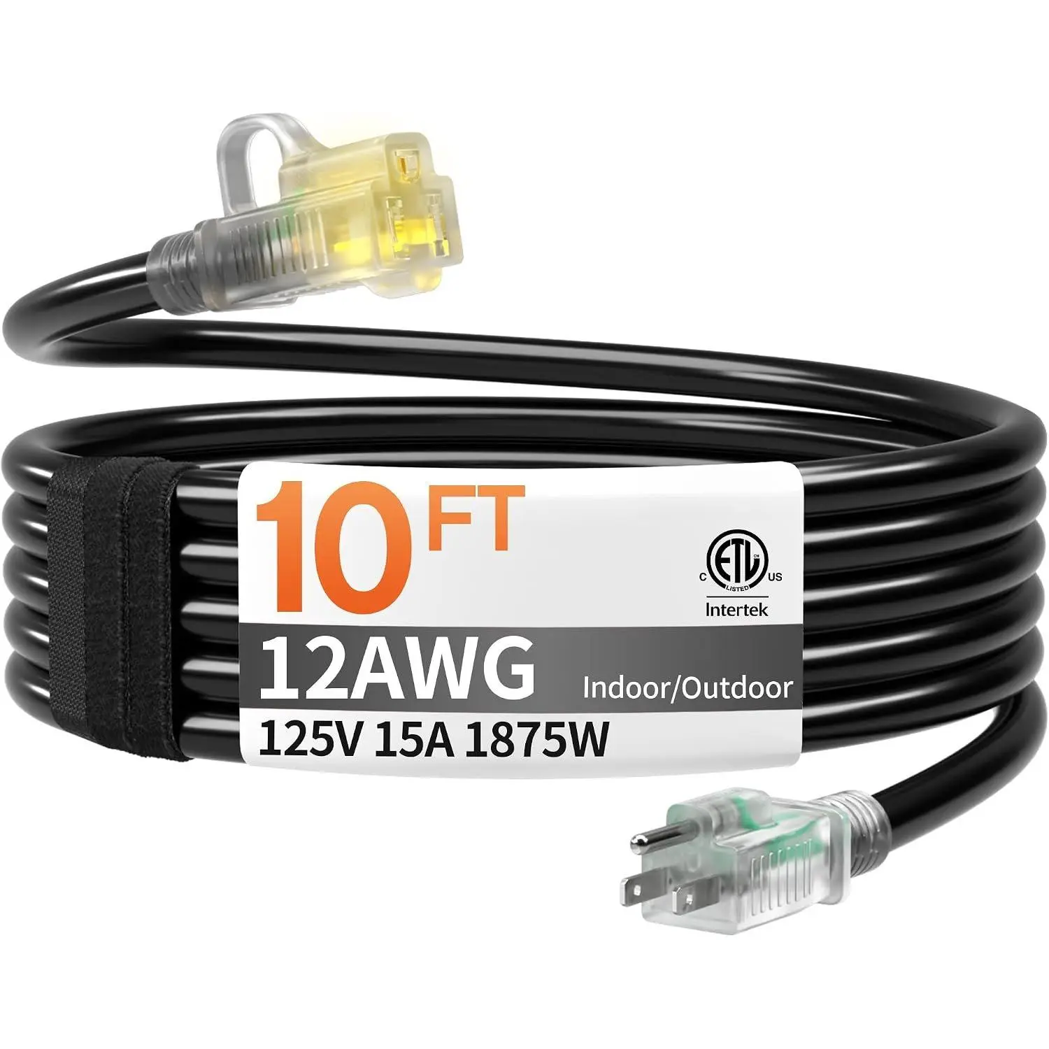 12 Gauge 10 FT Heavy Duty Outdoor Extension Cord  Black