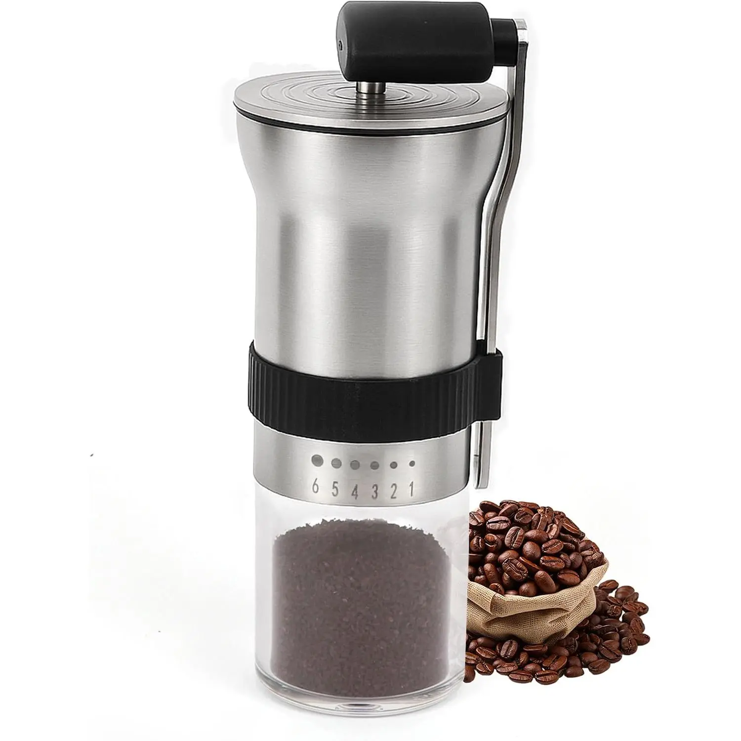 Manual Coffee  with Ceramic Burr, 1.12oz Capacity Handheld Mill for Espresso, Drip,  Press, Cold Brew,with 6 Adjustable Settings & Quiet & Portable Coffee Bean  for  Use