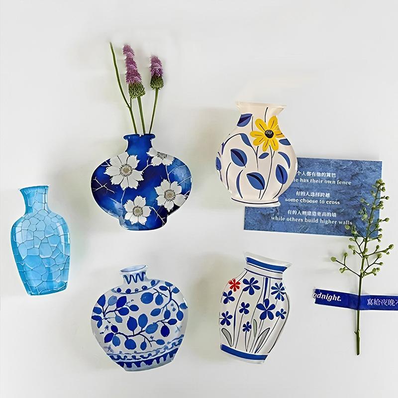 5 Vase Refrigerator Magnets Cute Decorative Design Cute Mini Acrylic Vase Refrigerator Magnets, can hold flowers, funny mini vase magnets, for refrigerator decoration, office, kitchen, storage cabinets, whiteboard, gift