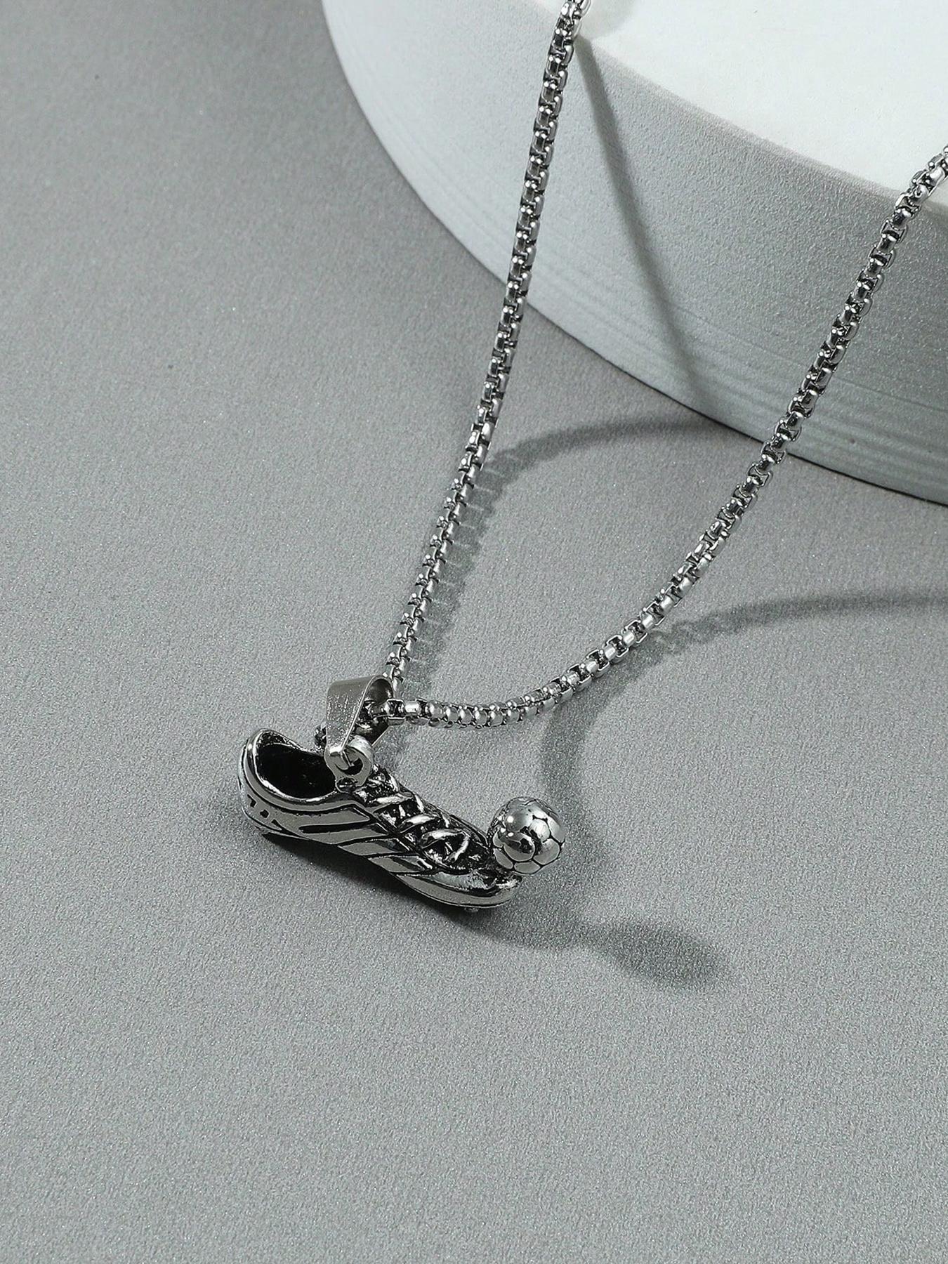 Men's Football Shoe Charm Pendant Cuban Link Necklace, Fashionable Street Style Jewelry For Party, Daily Clothing Decor For Boy, Casual Trendy Jewelry, Trendy Charms Necklace