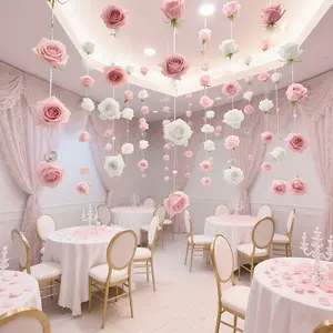 21-Piece Artificial Cascading Flower Garland Set – 10 pink and 10 white artificial flowers with clear hanging cords; suitable for weddings, bridal showers, birthday parties, room decor, and as photo props for events.