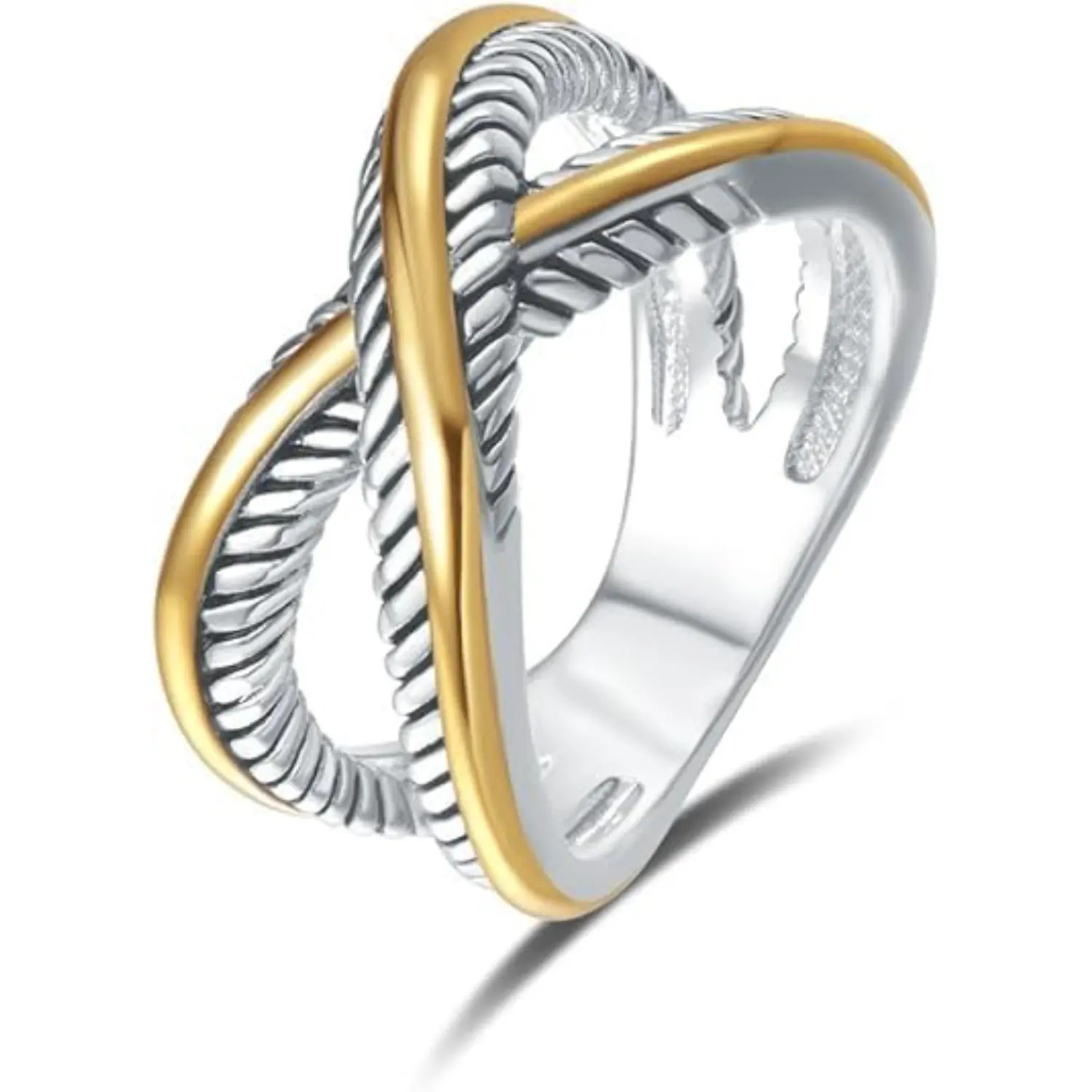 Women's Chunky Twist Cable Wire Statement Ring - 2-Tone Plated Designer-Inspired Stackable Jewelry for Women, Daily Wear Gift for Her
