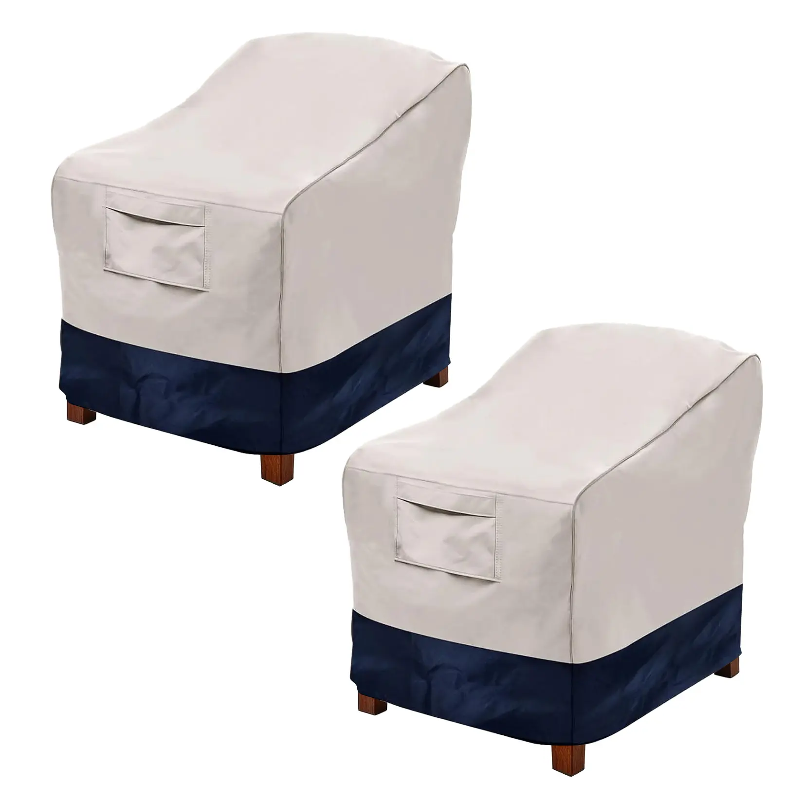 2-Pack Waterproof Outdoor Patio Chair Covers - Heavy-Duty 600D Oxford, UV & Weather Resistant - Fits Chairs up to 31 x 35 x 38 in - Color: White with Brown Trim
