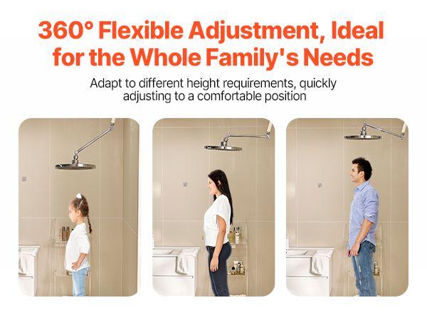 VEVOR Shower Head Extension Arm Extender 11 in Adjustable Angle Height G1/2 Universal