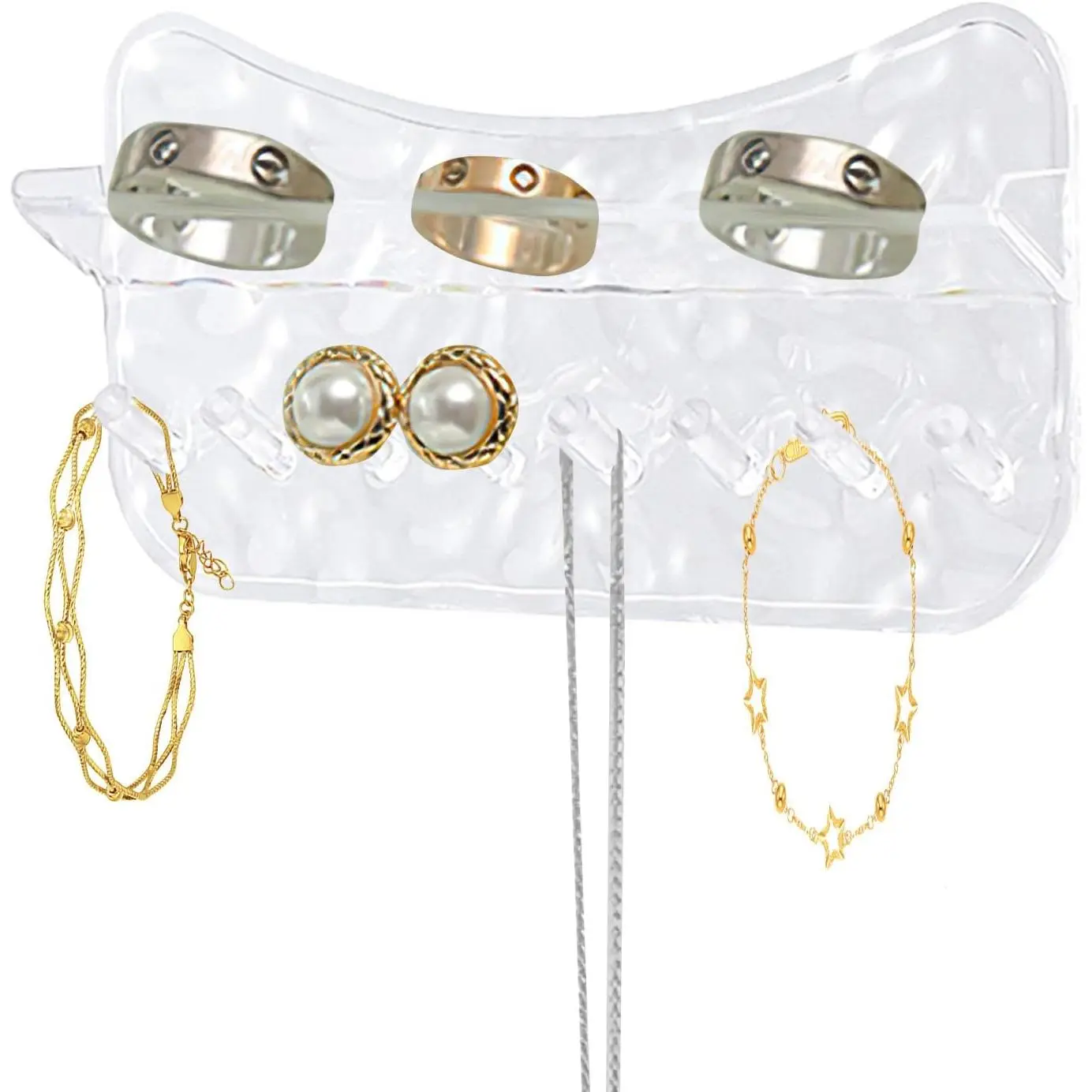 Necklace Holder Wall Mounted, Adhesive Plastic  Organizer with 8 Hooks – Stylish Necklace Rack, Ideal for Necklaces, Studs, Bracelets, Earrings, and