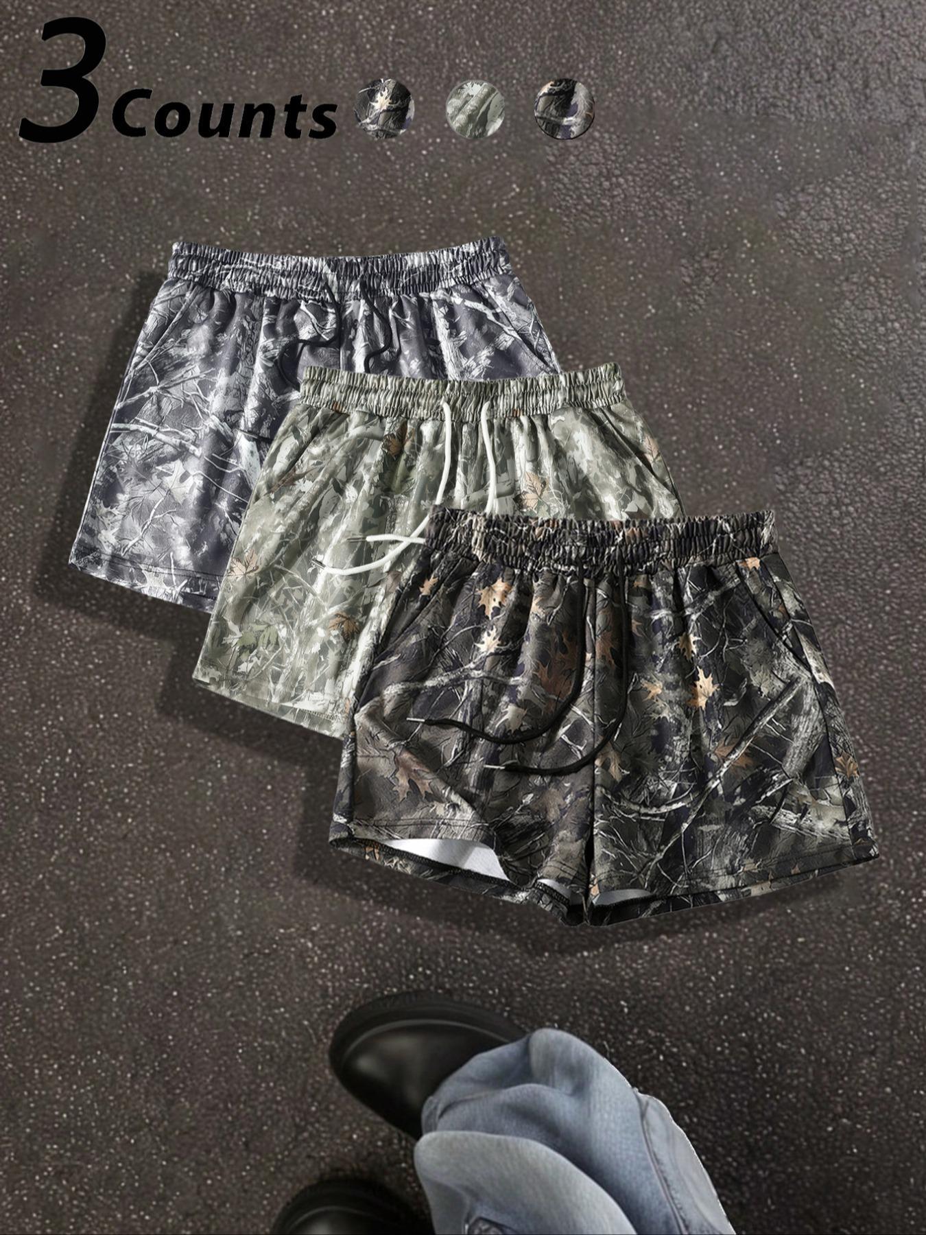 Unisex Branch-Print Camouflage Shorts, Casual Comfy Breathable Bottoms for Summer, Streetwear Shorts for Daily Wear