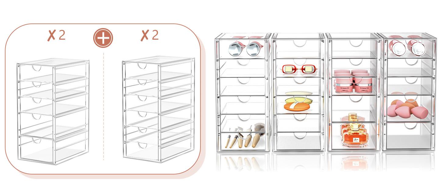 Makeup Organizer, 30 Drawers Acrylic Clear Drawer Organizer, Clear Makeup Organizer, Plastic Storage Drawers for Vanity, Bathroom, Closet, Desk