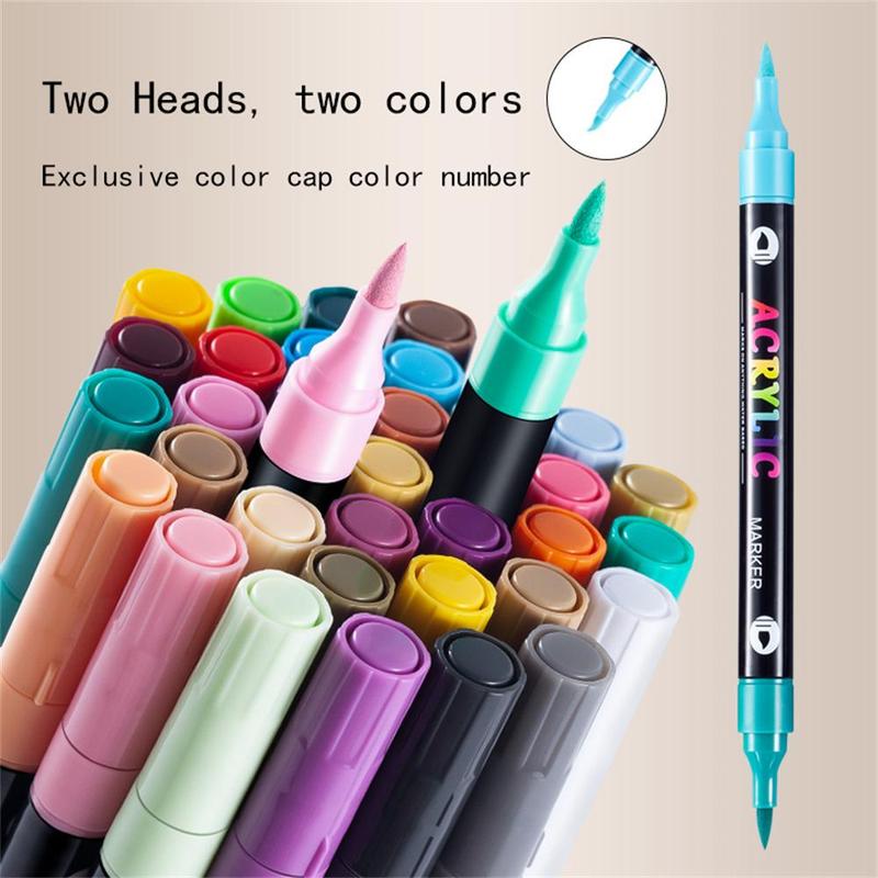 Acrylic Paint Marker Pen Set, 12/24/36pcs/set Double-ended Colored Marker Pen, Art Marker Pen Set for Drawing, Painting, DIY Holiday Party Graffiti, Acrylic Markers