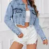 Casual Fashion Frayed Edge Non-Elastic Women's Long Sleeve Light Wash Denim Jacket Coats, Stylish, Comfortable and Trendy Outerwear for Everyday Wear