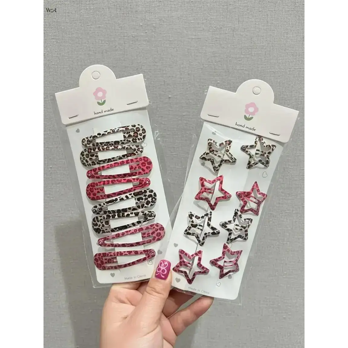 Leopard Print Hair Clip Set 2 Styles Rectangle 5cm & Hollow Star 3.5cm, Total 16g Per Pack, Pink Brown Tone Animal Pattern BB Clips for Bangs Side Hair Daily Y2K Styling