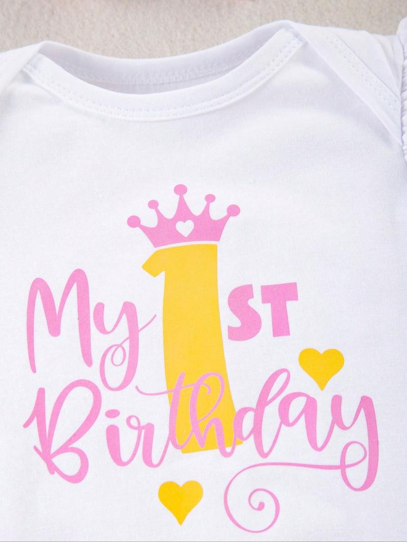 Three-Piece Set Baby Girl's Letter Print Tee & Colorblock Tiered Layer Skirt & Bow Decor Hair Band Set, Cute Butterfly Sleeve Round Neck Top & Tutu Skirt & Hair Band, Infant Toddler Kids Birthday Party Outfits