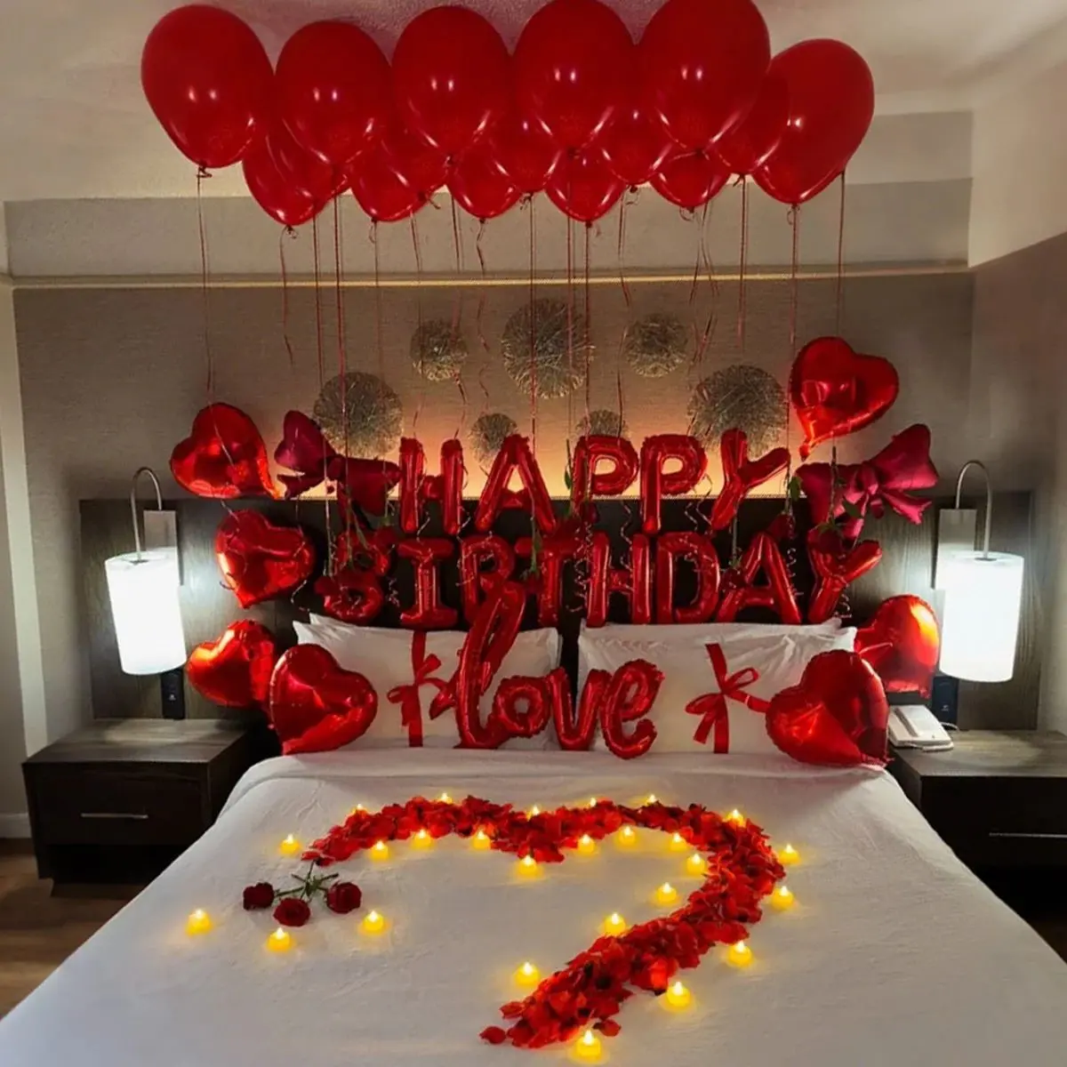 Birthday Balloon with Bow, Heart Balloon, Fake Petals, Party Balloons Decorations, Perfect for Birthday Party and Valentine's Day Decorations