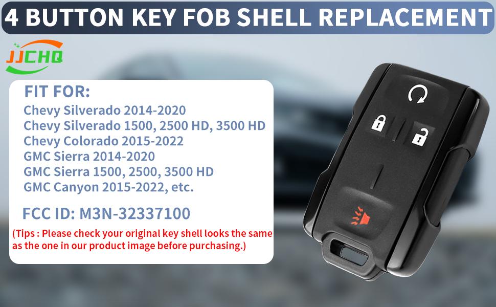 Key Fob Case for Chevy Silverado 1500 2500 3500 HD Colorado GMC Sierra Canyon 2021 2020 2019 2018 2017 2016 2015 2014 M3N-32337100 Keyless Entry Remote Key Shell Replacement 4 Button Pad Cover - Black