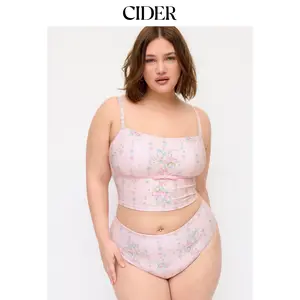 Cider Fruit & Gingham Square Neck Bowknot Bandeau Bikini Set Curve & Plus