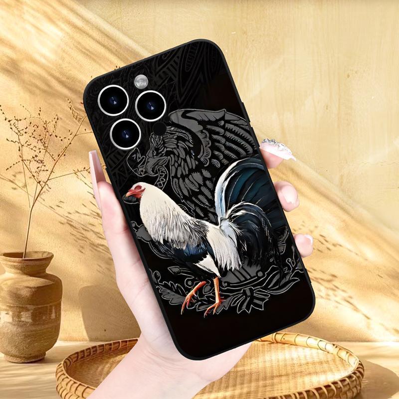 Straight Edge Majestic Rooster Pattern Phone Case for iPhone 16 E 15 14 Pro Max 13 12 11 XR XS Plus Shockproof Drop Protective Rugged Durable Silicone Cover