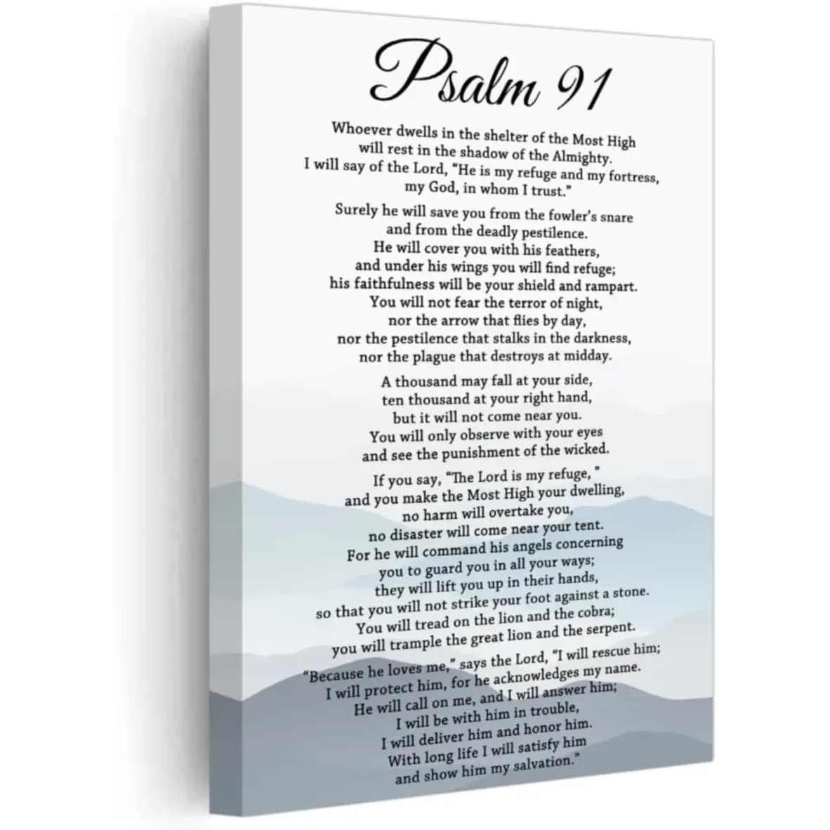 2D canvas wall art of Psalm 91, suitable for church prayer, with a wrap-around frame - Christian scripture poster for decoration, office - religious holidays, weddings, housewarming gifts (Psalm 91 Bible verse)