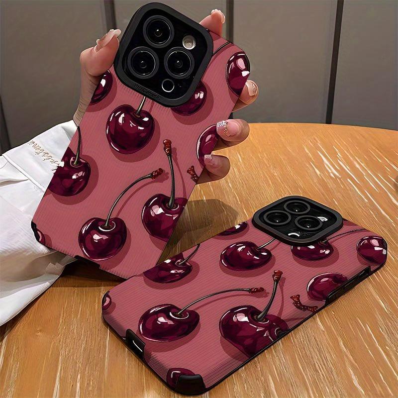 Burgundy Cherry Pattern Printed Phone Case for Iphone 16/16 Plus/16 Pro/16 Pro Max/Iphone 15/15 Plus/15 Pro/15 Pro Max/Iphone 14/14 Plus/14 Pro/14 Pro Max/Iphone 13/13 Pro/13 Pro Max/Iphone 12/12 Pro/12 Pro Max/Iphone 11/11 Pro/11 Pro Max, Shockproof, Dir