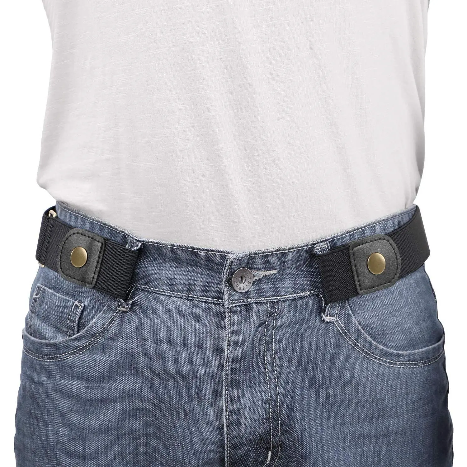 No Buckle Elastic Belt for Men Stretch Buckle Free Belt for Jeans Pants 1.38 Inches Wide