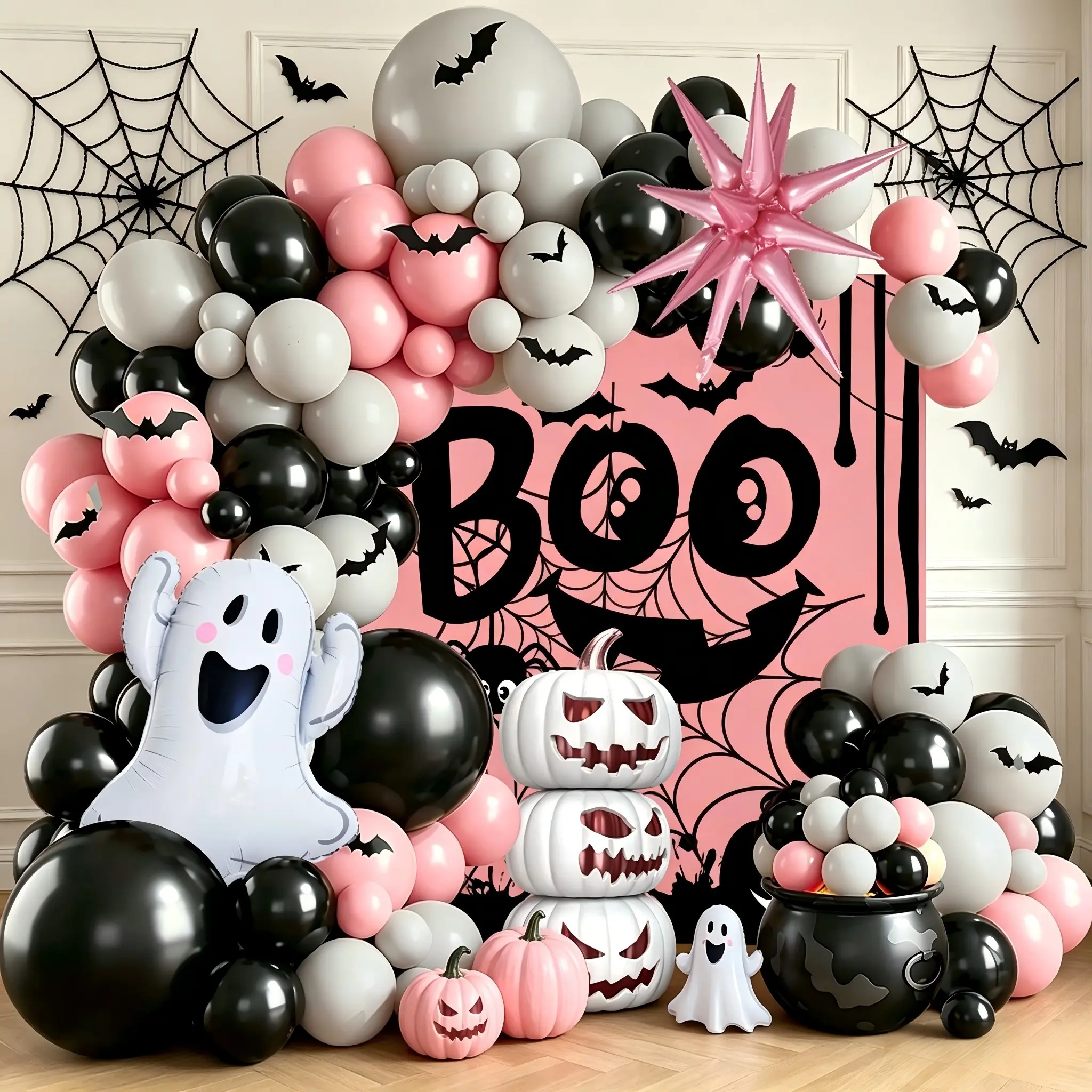 109pcs Halloween Balloon Arch Kit, Balloon Garland Kit, Ghost Foil Balloon, Explosion Star, 3D Bat Stickers, Pastel Balloons for Party Decorations