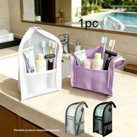 Mesh Wash Bag, Transparent Quick-Access Storage Pouch, Unisex Travel Makeup Bag, Portable Large Capacity Organizer