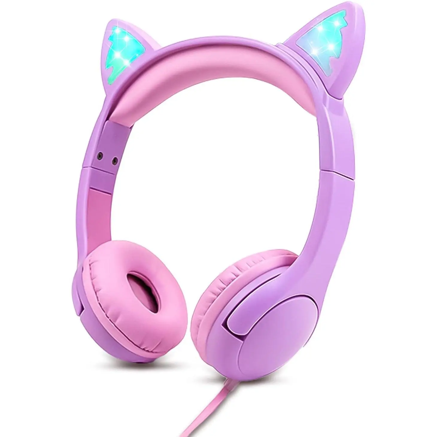 Wired Headphones LED Light-Up  Ears, Sharing Port, Microphone | ; Kitty ear headset for yoto player; Long cord; Volume limited; , , Xmas & birthday gifts for girls