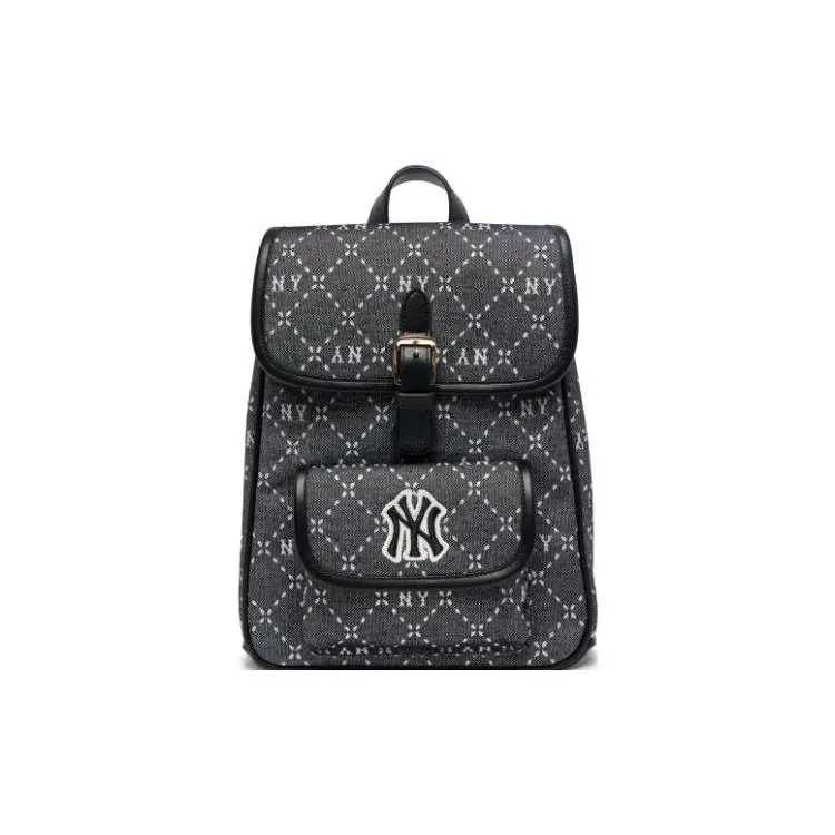 MLB Logo Printed Leather-Blend Backpack for Women, Casual Style in Black and Multicolor