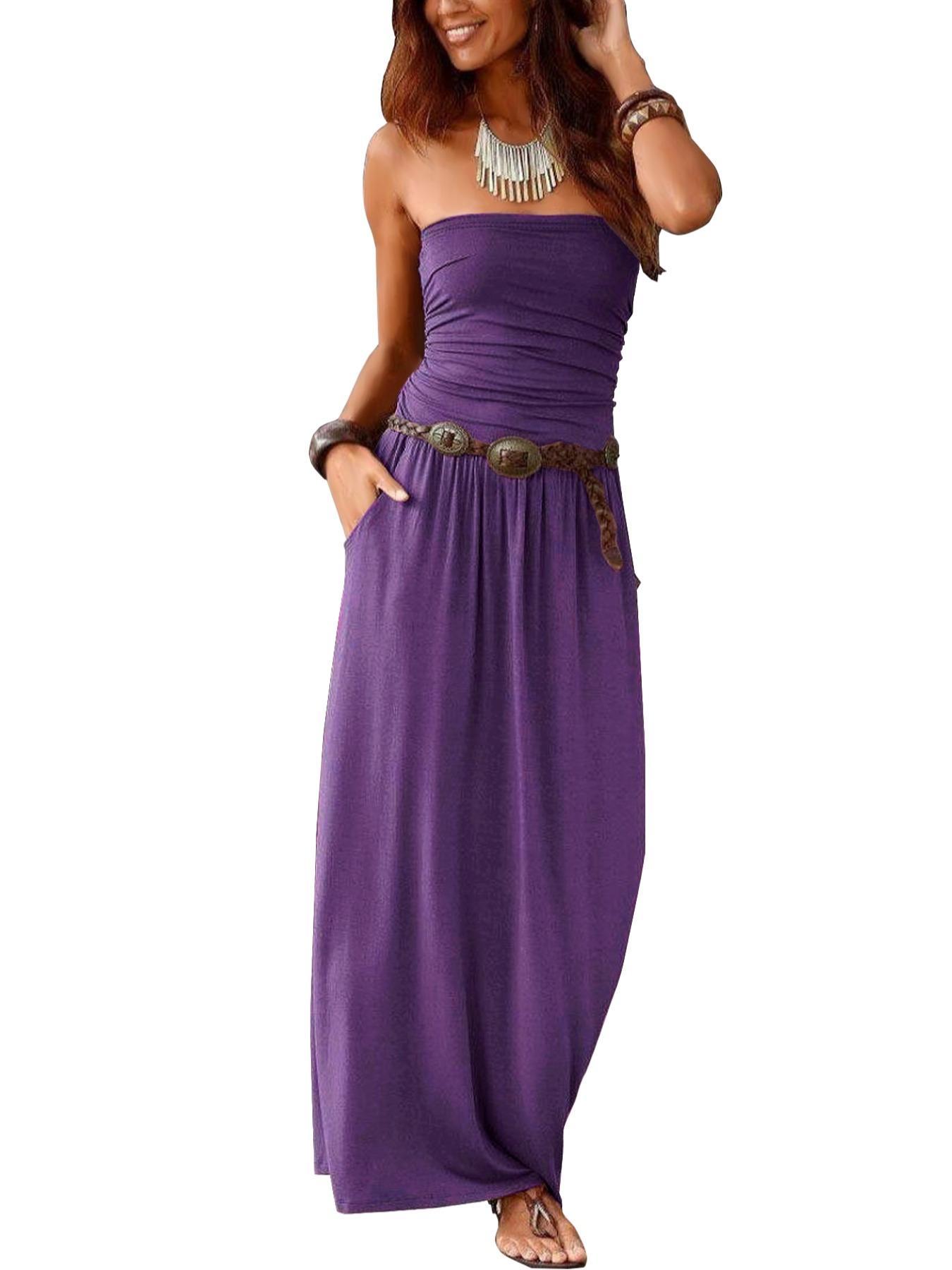 Women's Tube Dress, Casual Fashion Strapless Side Pocket Dress for Daily Outdoor Wear, Ladies Clothes for All Seasons