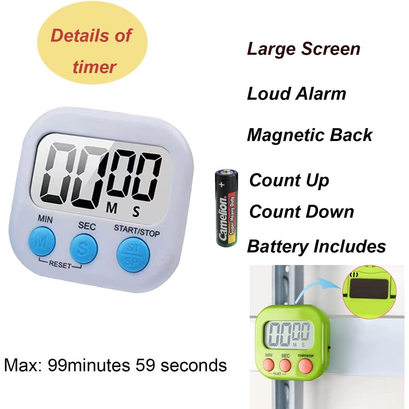 6 Pack Large Screen Digital Kitchen Timer,  Timer, Big Digits Loud , Count Up/Down, /Off , Teachers, Classroom, Cooking, Baking