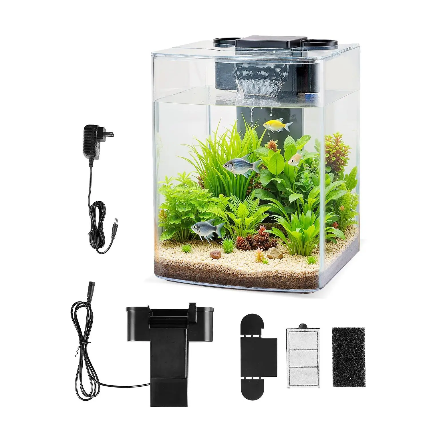 VEVOR Fish Tank Aquarium, 2 Gallon Arch Ultra-Clear GPPS Starter Smart Tank Adjustable 3 Color Lighting, Self Cleaning System Fishbowl for Freshwater Saltwater Fish Home, Office, or Pet Use