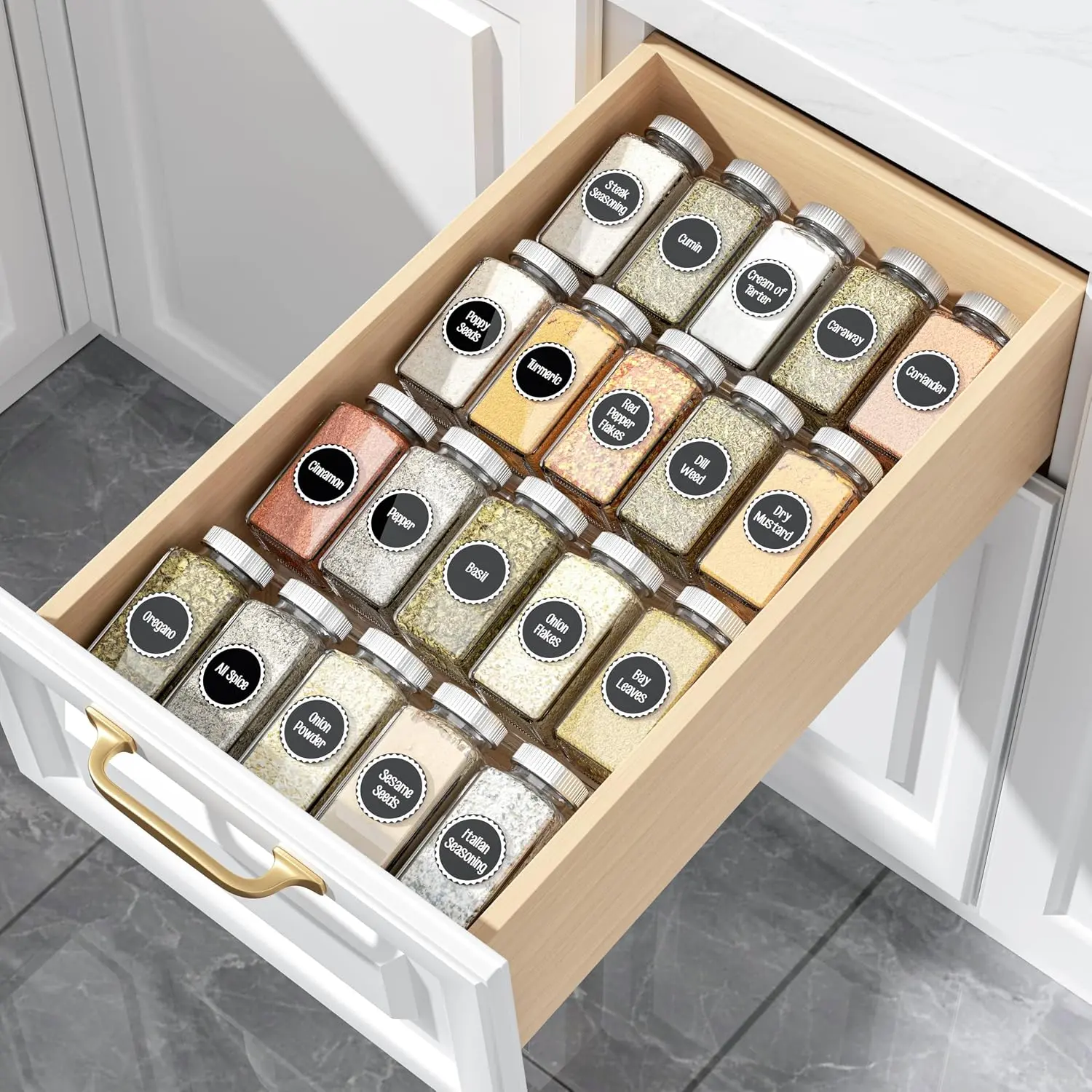 Clear   Drawer Organizer, 4 Tier- 1 Set Seasoning Jars Drawers Insert, Kitchen  Rack Tray for Drawer/Countertop (Jars not included)
