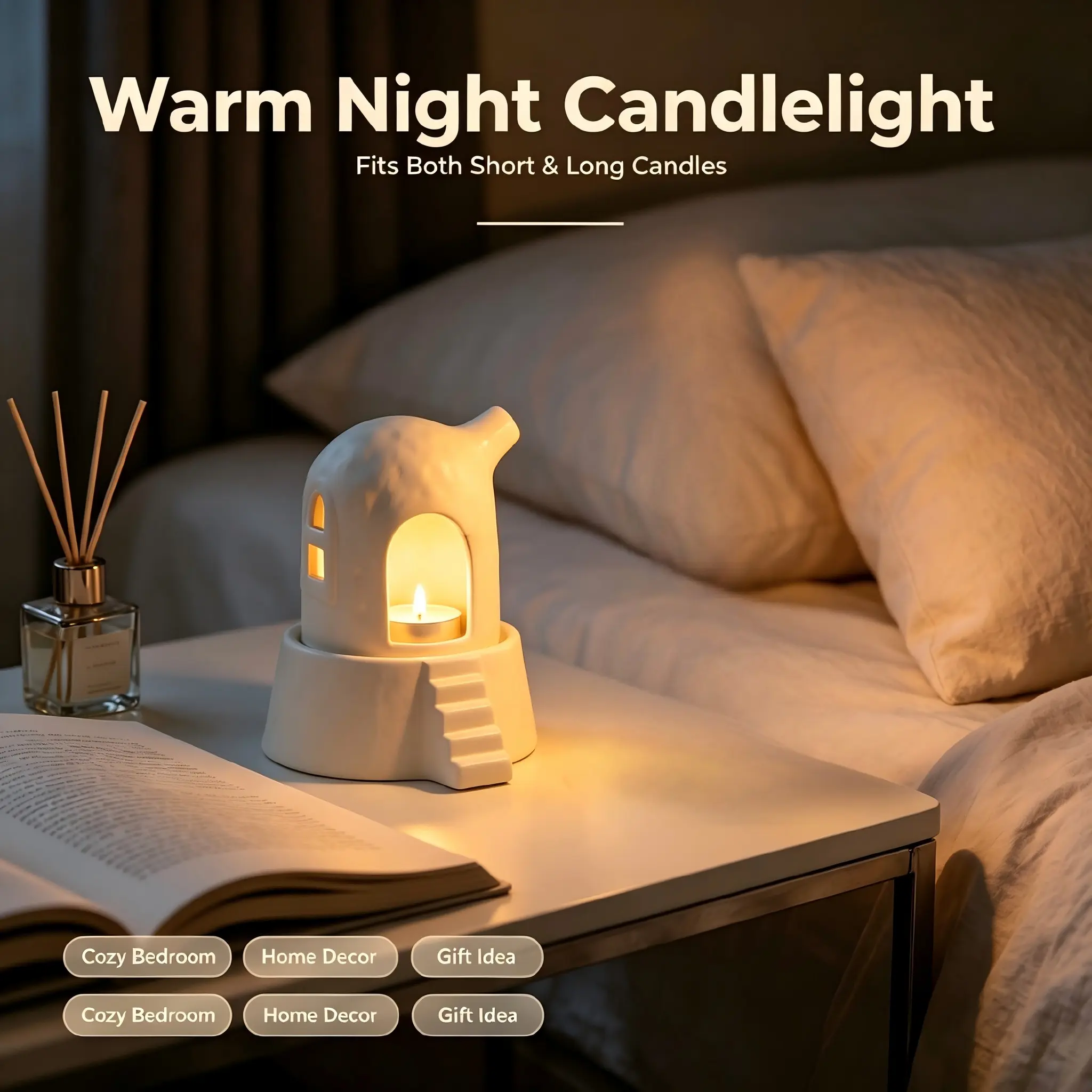Dual-Use Ceramic Candle Holder, Long and Short Candle Base, Simple Candle Stand, Bedroom Living Room Decor, Unique Gift Idea