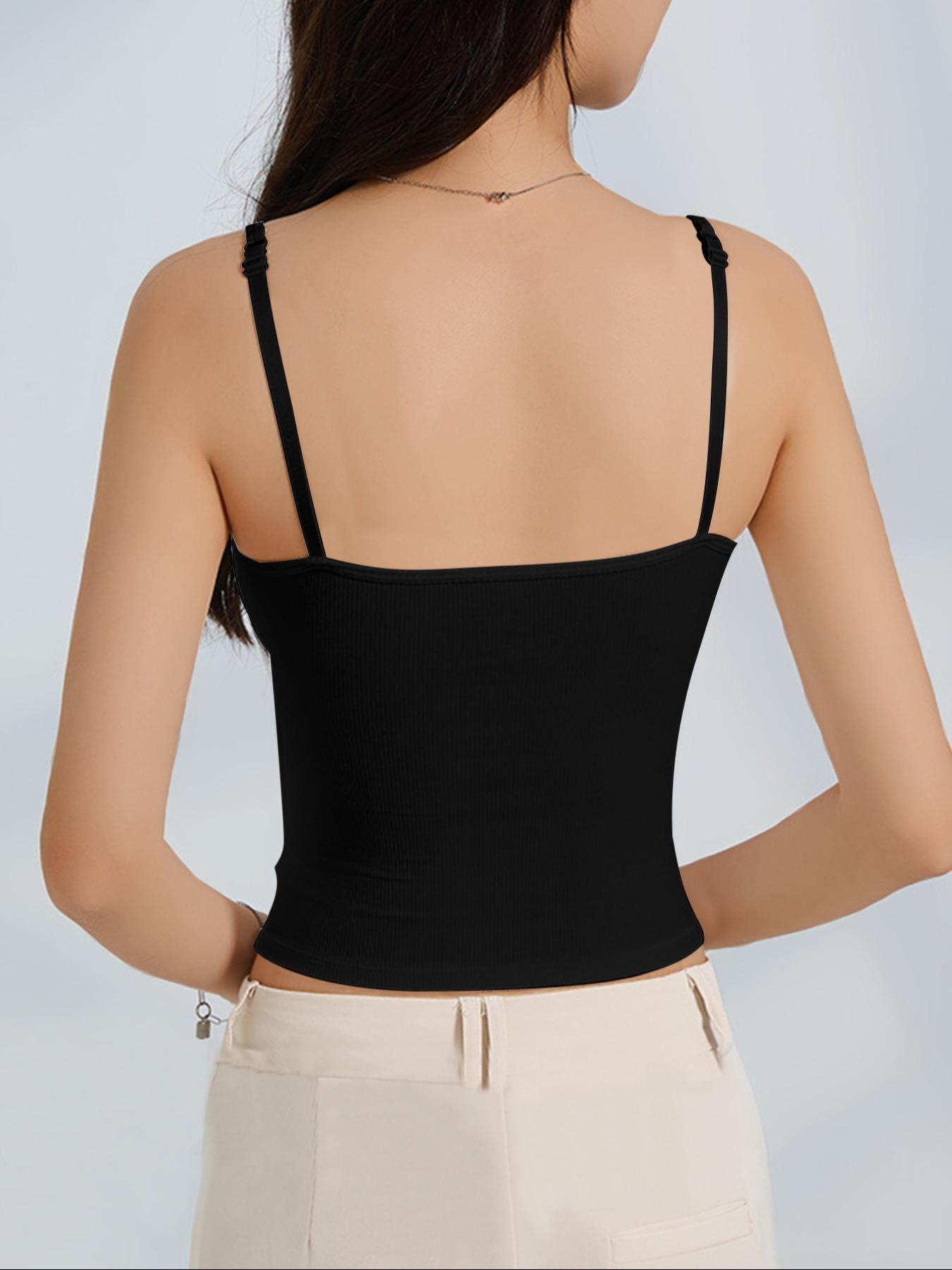 Women's Solid Ribbed Cami Top, Fitted Casual Sleeveless Crop Top for Daily Wear, Ladies Underwear for Summer Women's Solid Ribbed Cami Top, Fitted Casual Sleeveless Crop Top for Daily Wear, Ladies Underwear for Summer