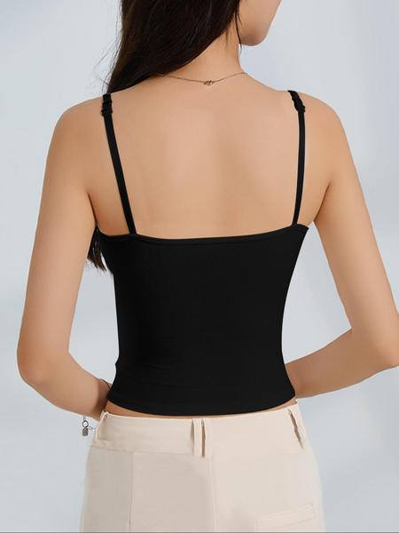 Women's Solid Ribbed Cami Top, Fitted Casual Sleeveless Crop Top for Daily Wear, Ladies Underwear for Summer