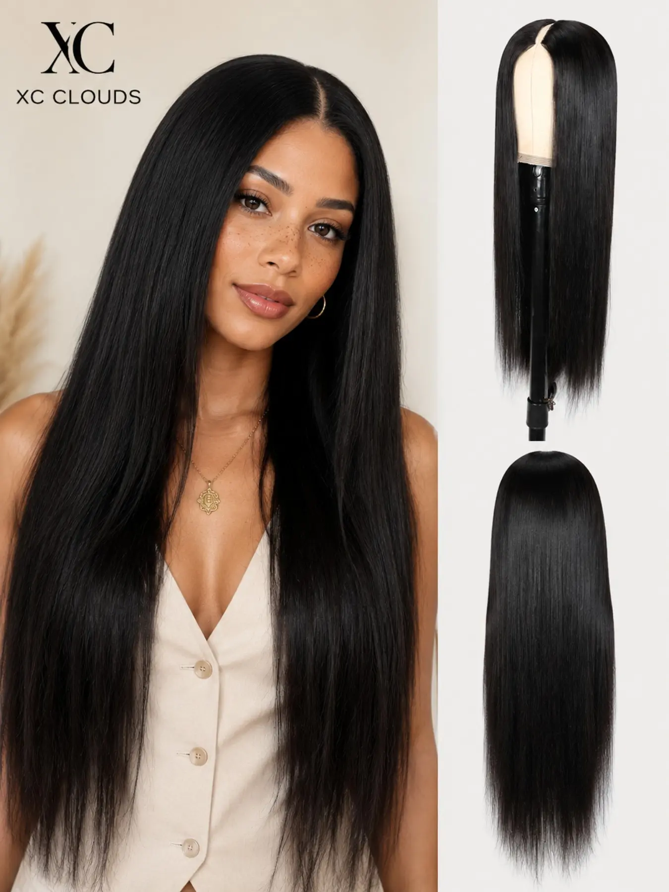 Fashion Synthetic V Part Wig, Natural Breathable, Suitable for Halloween and Daily Wear, All Seasons Straight Hair Curl
