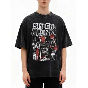 Spider Punk Graphic T-Shirt, Washed Cotton Retro Spider-Man Comic Tee, Funny Unisex Short Sleeve Shirt, Casual Streetwear Top for Men & Women, Pop Culture Birthday Gift