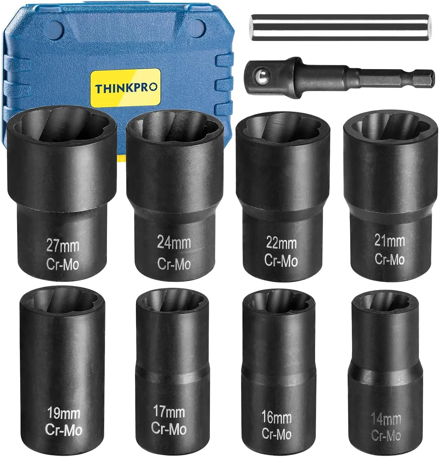 10-Piece 1/2 in Drive CR-MO Steel Lug Nut Extractor Set with Drive Handle, Easy-Out Tool for Damaged Frozen Nuts, Rounded-Off Screws, Rusted Studs Removal Wrench