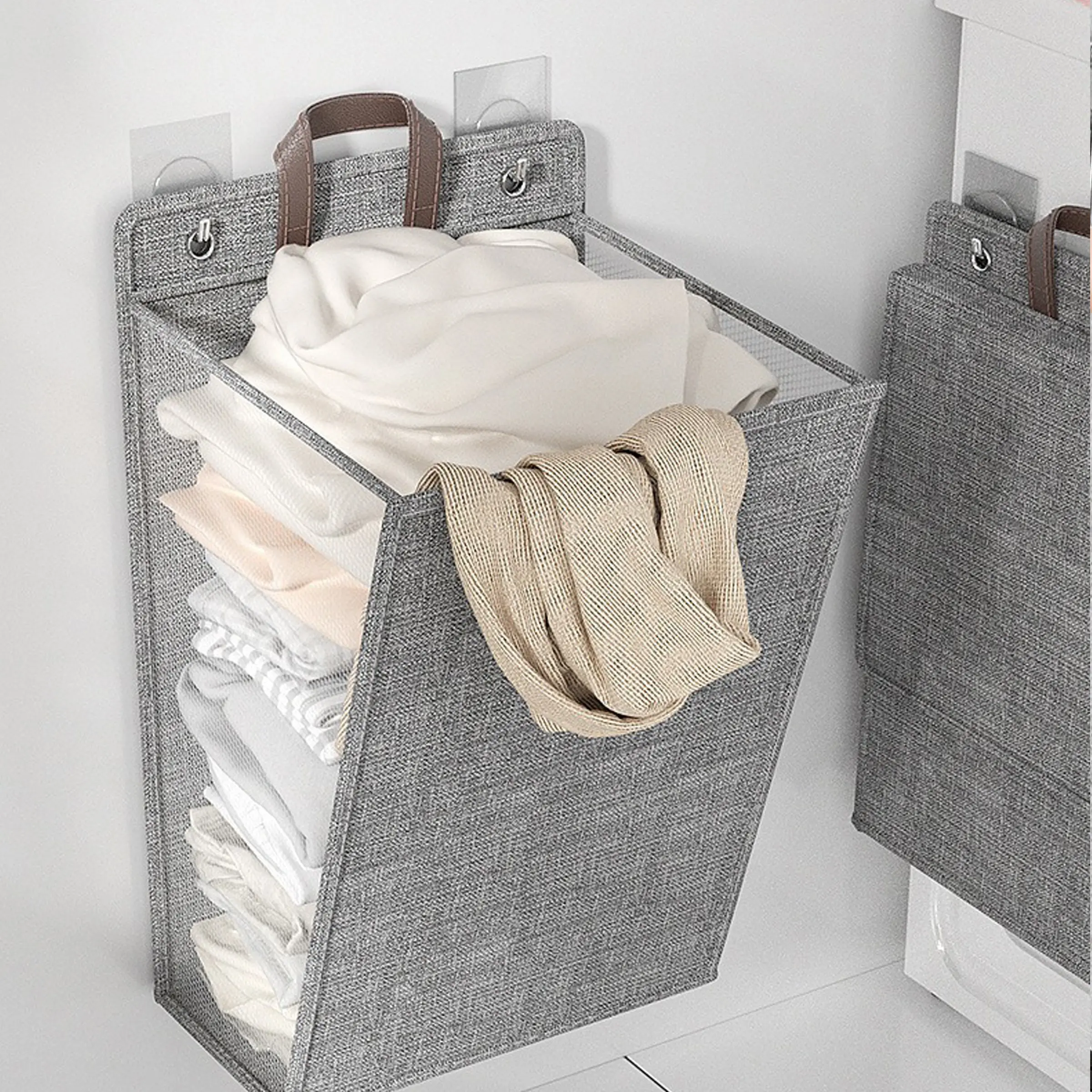 Foldable Laundry Basket, Large Capacity Mesh Dirty Clothes Bin, Portable Hanging Storage Bag, Space-Saving Wall-Mounted Organizer, Medium Size