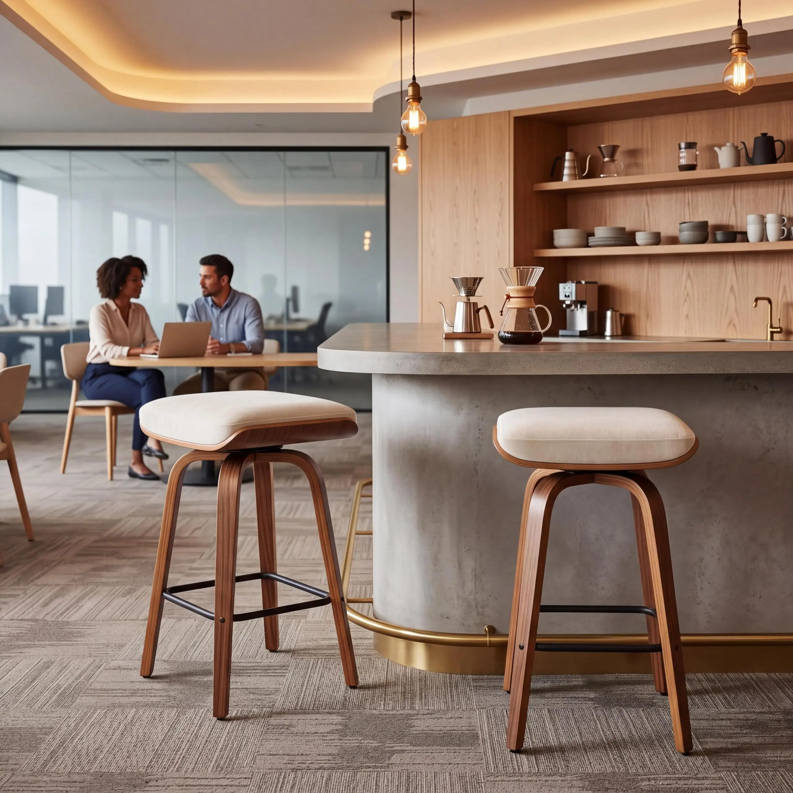 2-Piece Modern Swivel Bar Stools - 26" Counter Height, Backless Velvet Upholstered Saddle Seat, Bentwood Frame, 360° Rotation, Footrest, Space-Saving Natural Wood Legs for Kitchen Island