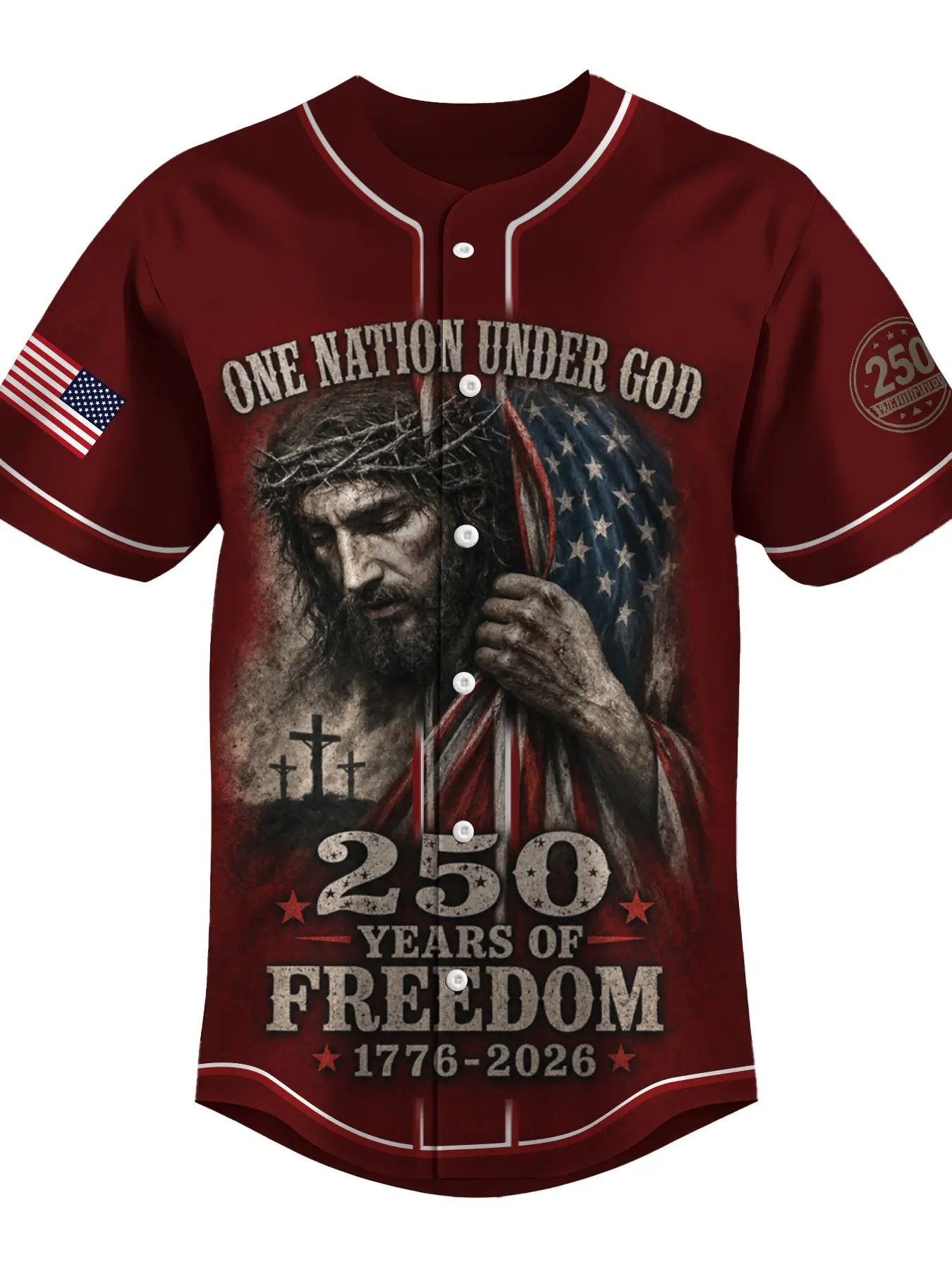 Christian patriotic baseball jersey, Jesus jersey, 250th anniversary 1776-2026 gift, 250th anniversary edition of the United States, comfortable to wear, essential for game days and holidays, versatile for daily use, fashionable for men