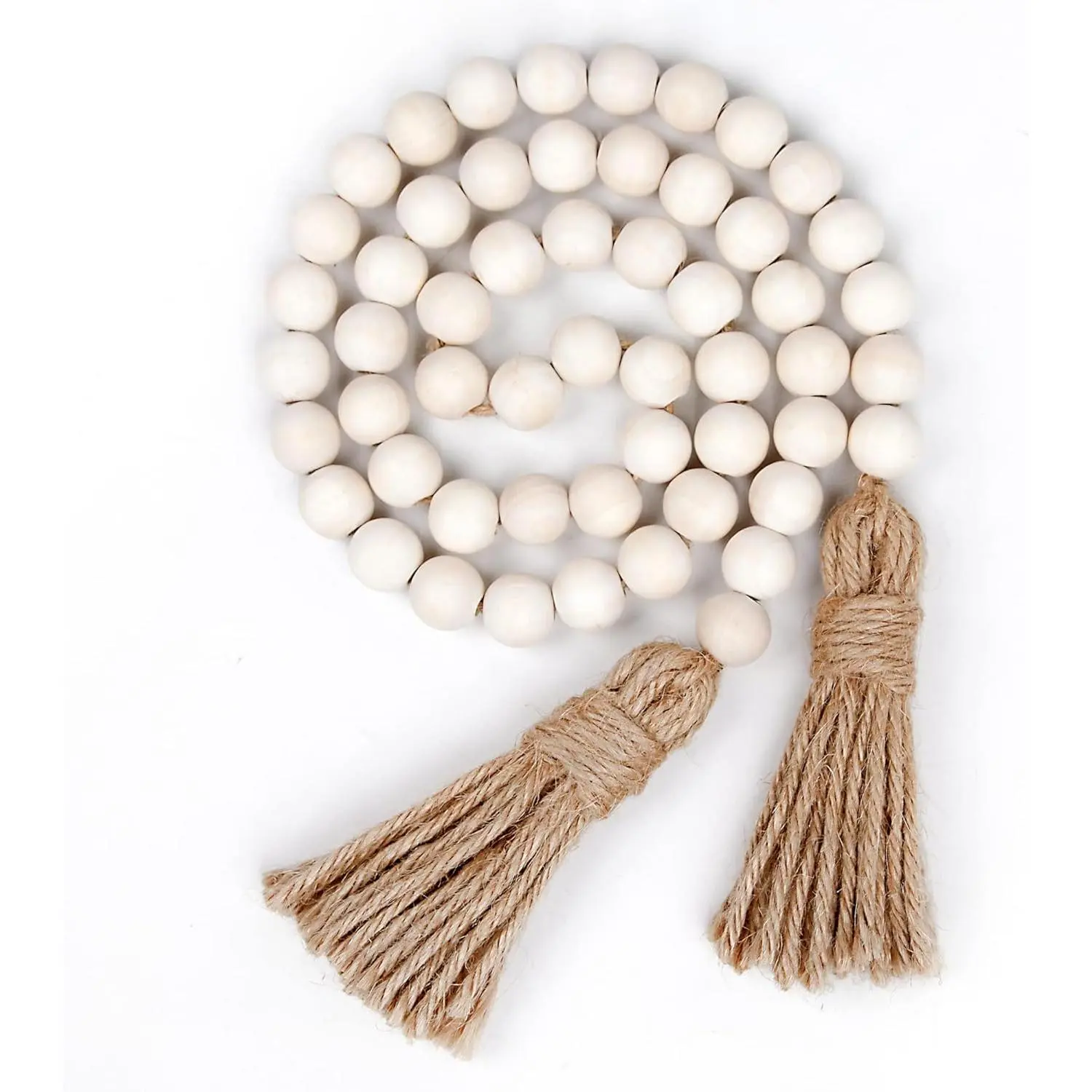 2/4pcs Farmhouse Wood Bead Garland with Tassels - 39in Natural Prayer Beads, Party Decoration Supplies, Decorations Accessories, Farmhouse Porch Accent, Holiday Accent, Indoor Outdoor Decorative Wall Hanging