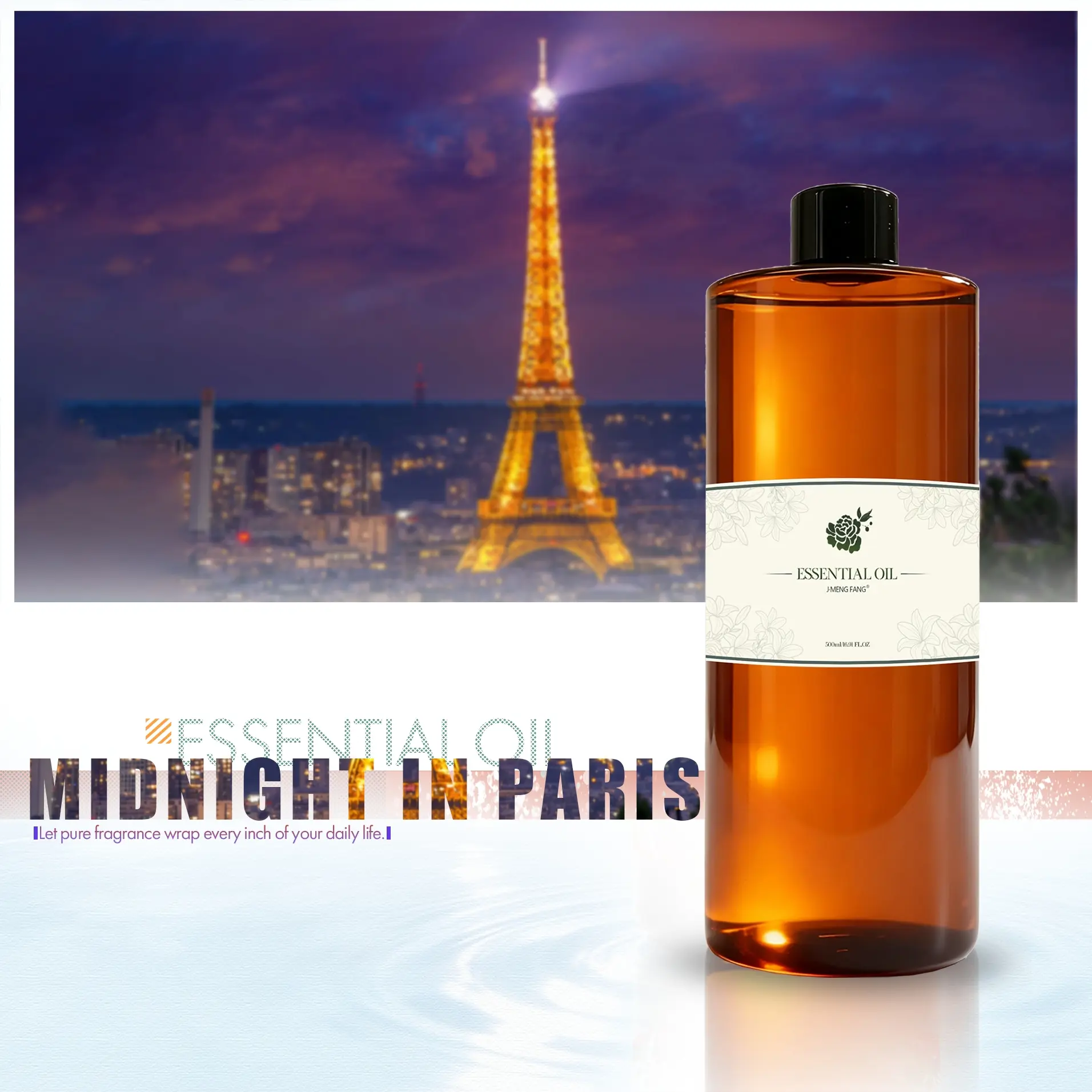 500ML 30% Midnight in Paris Essential Oil Refill, Long-Lasting Aromatic Therapy Oil for Diffusers, Home Fragrance Liquid Supplement