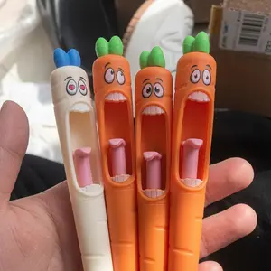 Multi-Expression Radish Gel Pens, 4-Pack Cute Novelty Pen Set with Black Ink for Kids, School Supplies & Party Giveaways