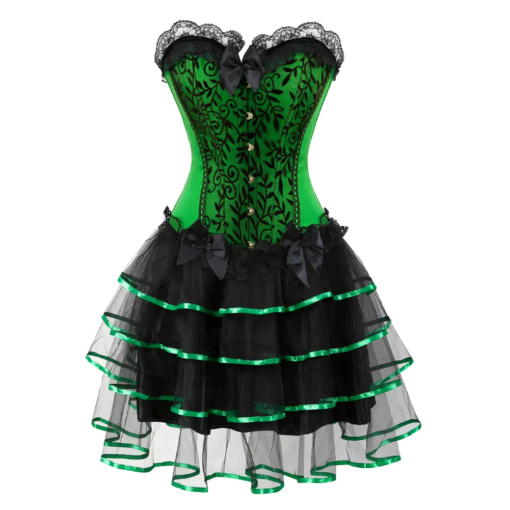 Greem Corset for Women 2 Set Renaissance Bustier Dress Top Skirt Tutu Set Boned Brocade Classic Floral Lace up Plus Size Fashion Cosplay Costumes Fairy Halloween Elegant Purple