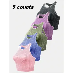 Women's Solid Racerback Sports Tank Top, Casual Sleeveless Round Neck Top for Yoga Gym Workout Running, Workout Tops, Ladies Sportswear for Spring & Fall, Activewear