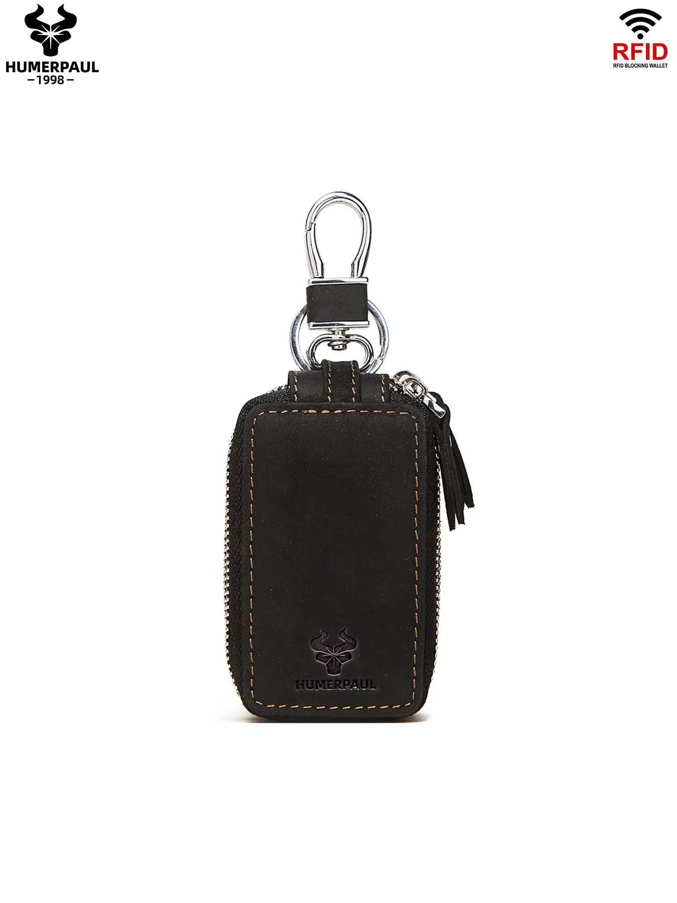HUMERPAUL Men Leather Keychain Wallet Dual Layer Design Chain Attached Waist Strap Compatible Photo Window Fashionable Commuter Gift