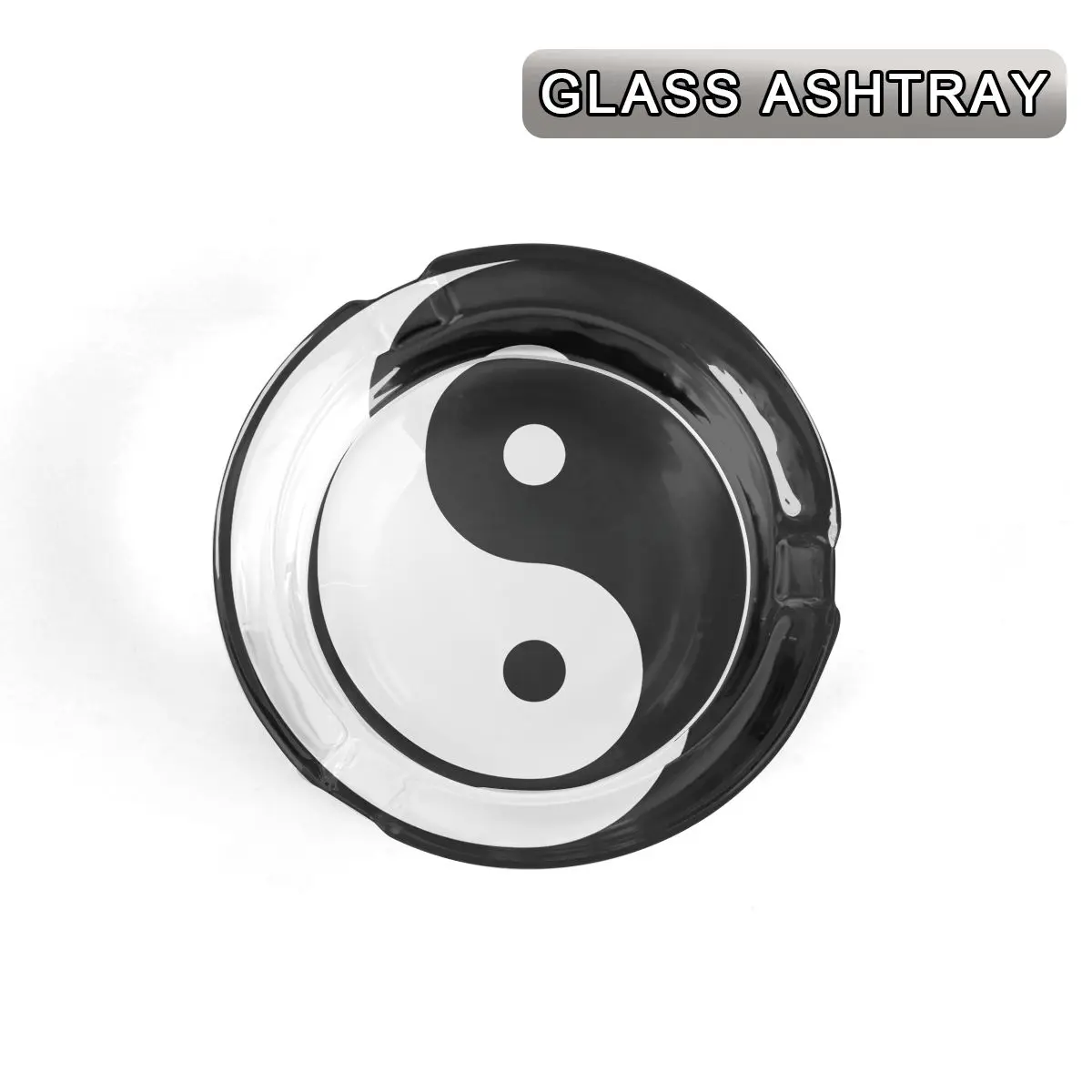 1pc Black White Split Yin Yang Symbol Round Glass Ashtray, Traditional Oriental Taoism Spiritual Decorative Crystal Tray, Zen Meditation Desktop Decoration Ornament for Home Tea Room Bedroom Decor & Unique Gift for Eastern Culture Lovers, Glass Ornaments
